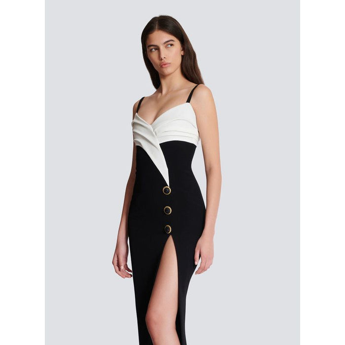 Monochrome Slit Satin Party Prom Dress