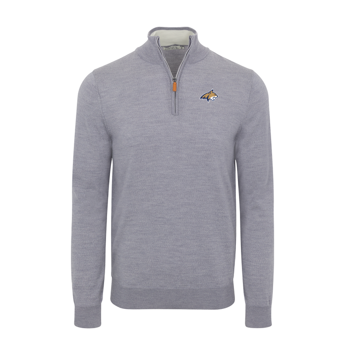Montana State Grey Melange Cashmere Touch Australian Merino Quarter Zip Sweater