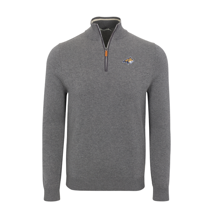 Montana State Grey with Grey Trim Luxury Touch Cotton and Cashmere Quarter Zip Sweater