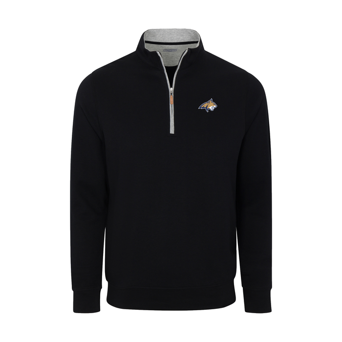 Montana State Heather Cloud Cotton Quarter Zip Pullover Black with Light Grey Trim