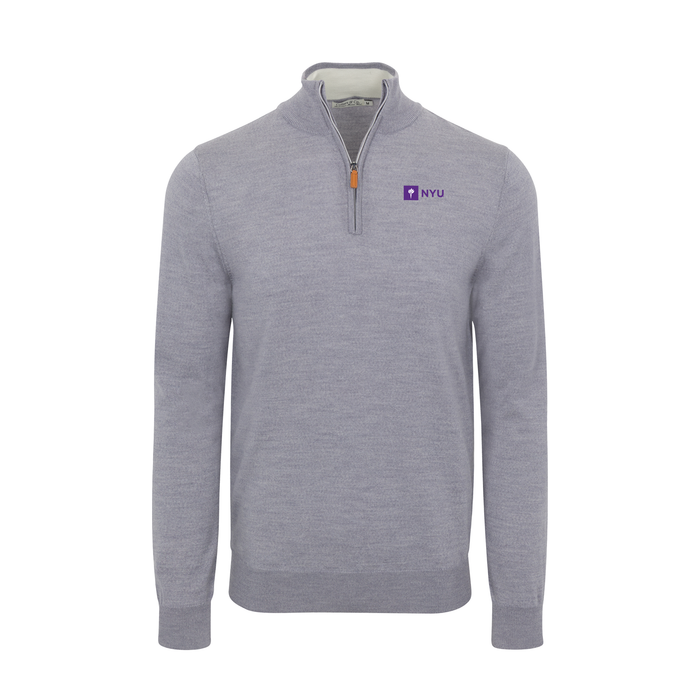 New York University Grey Melange Cashmere Touch Australian Merino Quarter Zip Sweater