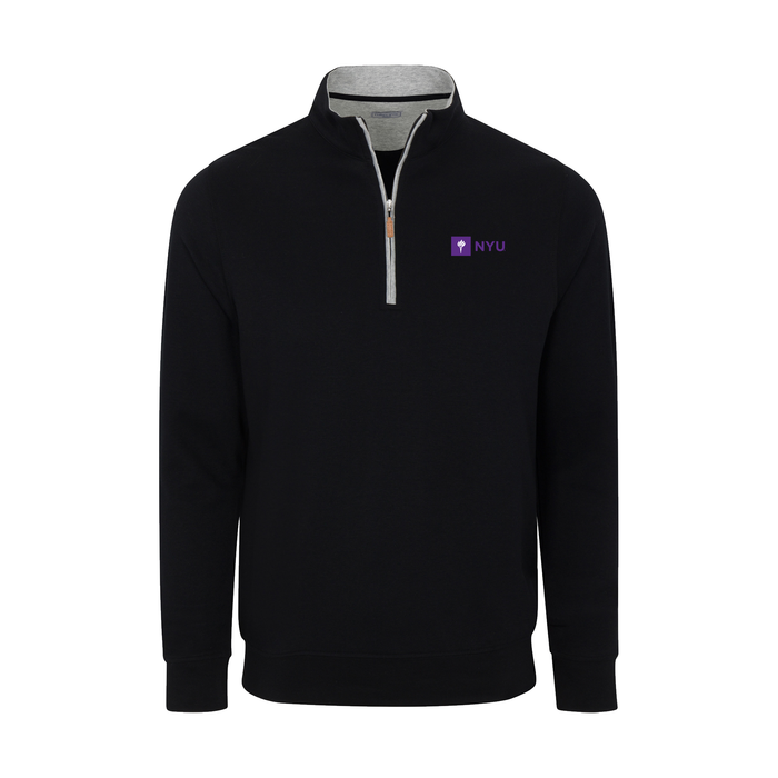 New York University Heather Cloud Cotton Quarter Zip Pullover Black with Light Grey Trim