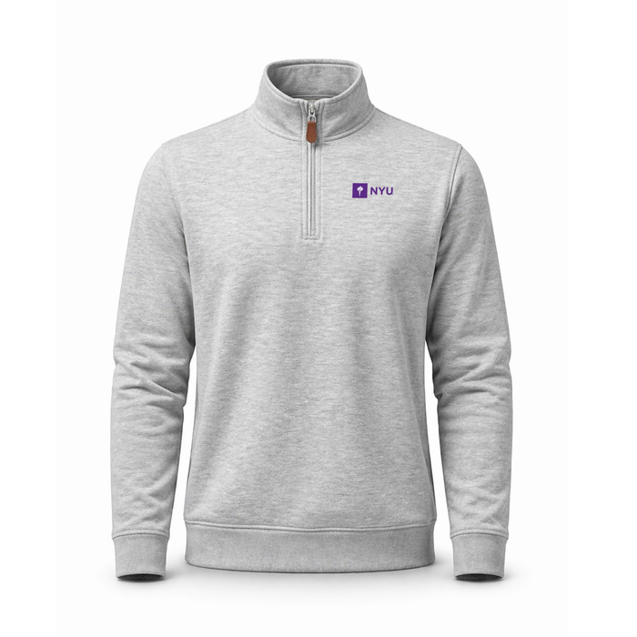New York University Heather Cloud Cotton Quarter Zip Pullover Light Grey