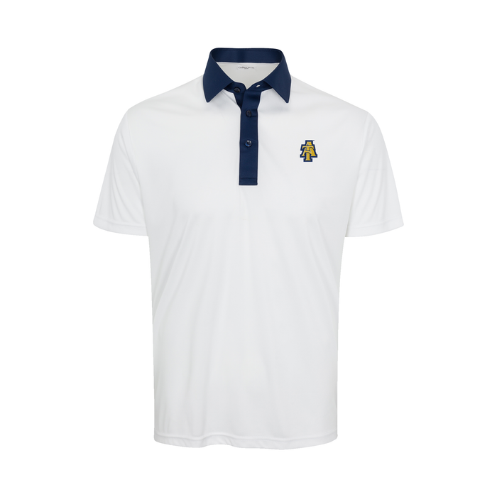 North Carolina A&T Semi-Spread Collar Polo Austin White with Navy Accent