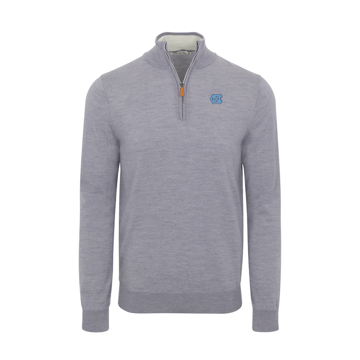 North Carolina Grey Melange Cashmere Touch Australian Merino Quarter Zip Sweater