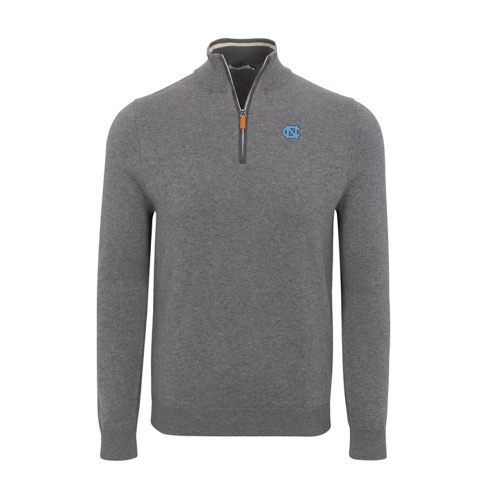 North Carolina Grey with Grey Trim Luxury Touch Cotton and Cashmere Quarter Zip Sweater