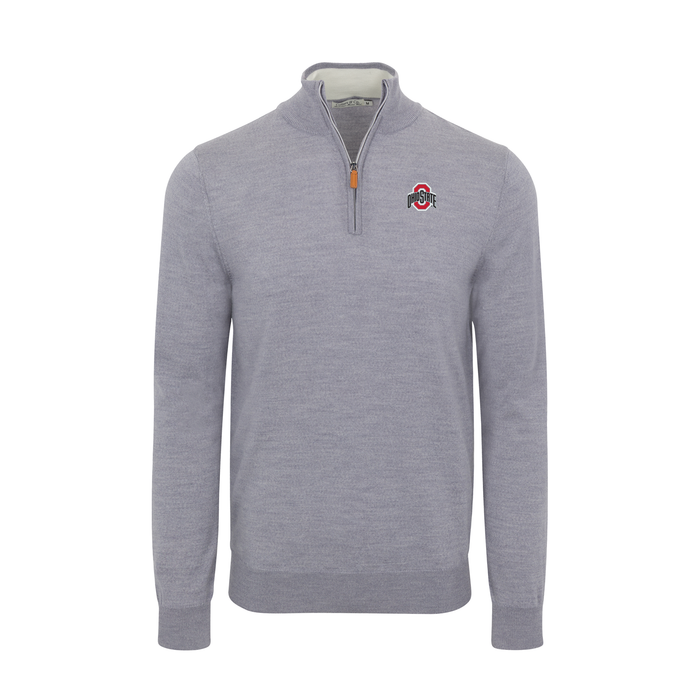 Ohio State Grey Melange Cashmere Touch Australian Merino Quarter Zip Sweater