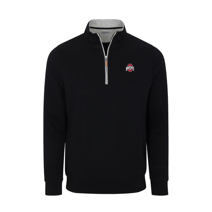 Ohio State Heather Cloud Cotton Quarter Zip Pullover Black with Light Grey Trim