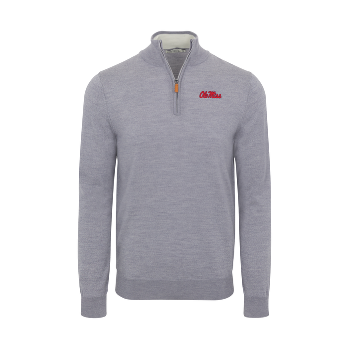 Ole Miss Grey Melange Cashmere Touch Australian Merino Quarter Zip Sweater