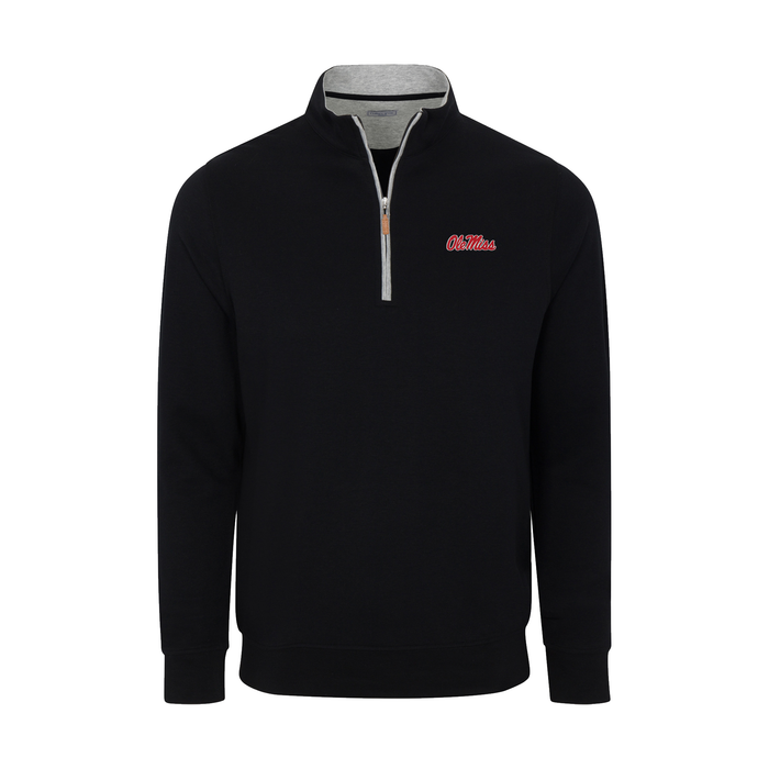 Ole Miss Heather Cloud Cotton Quarter Zip Pullover Black with Light Grey Trim