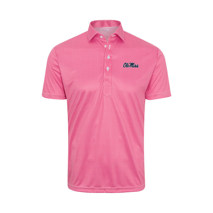 Ole Miss Semi-Spread Collar Polo Red Houndstooth