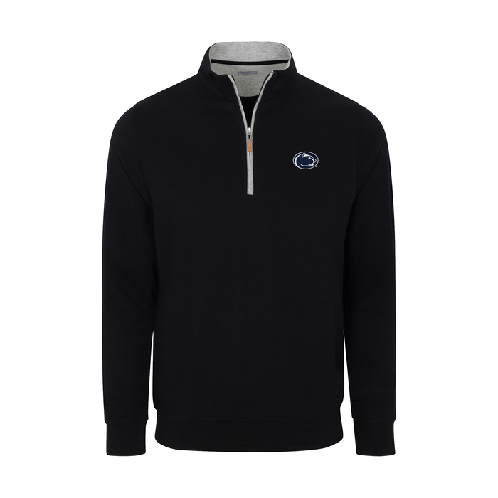 Penn State Heather Cloud Cotton Quarter Zip Pullover Black with Light Grey Trim