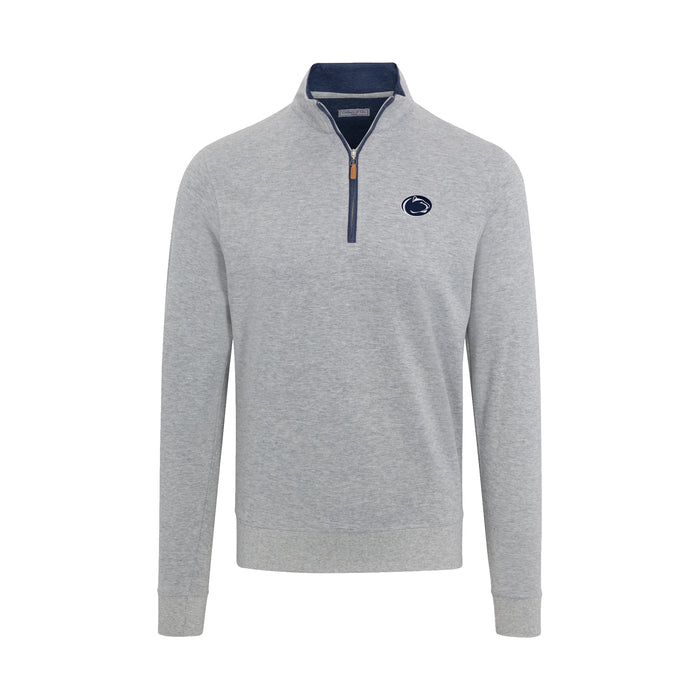 Penn State Heather Cloud Cotton Quarter Zip Pullover Light Grey with Navy Trim
