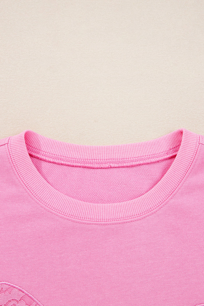 Plus Size Bow Tie Lace Embroidered Dolman Sweatshirt
