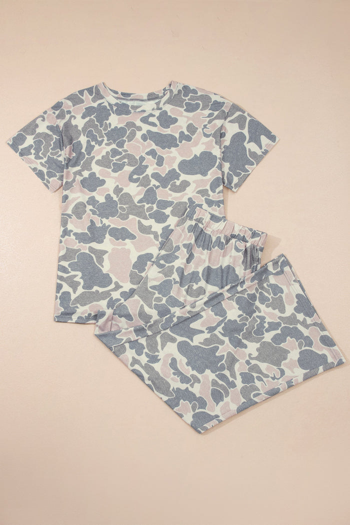Plus Size Camo Top & Wide Leg Pants Set