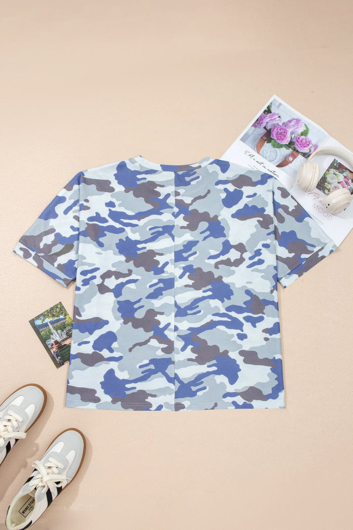 Plus Size Camo Waffle Knit Short Sleeve Tee