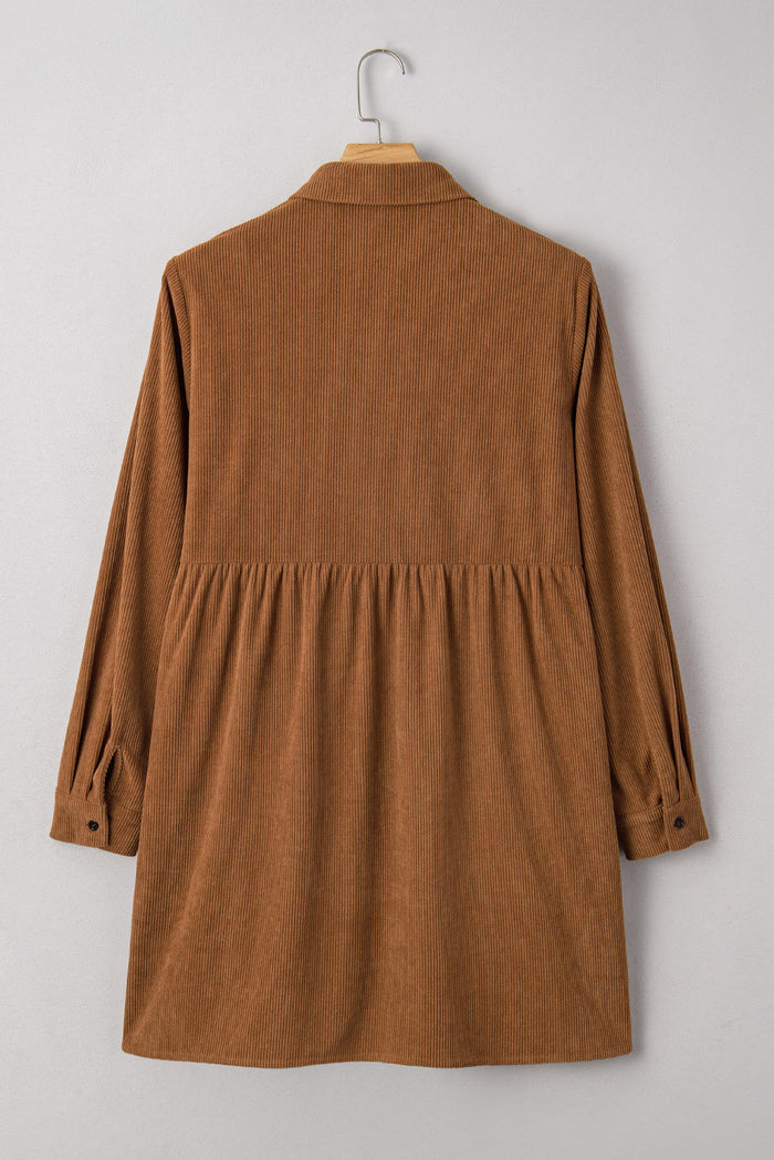 Plus Size Corduroy Button-Up Collared Shirt Dress