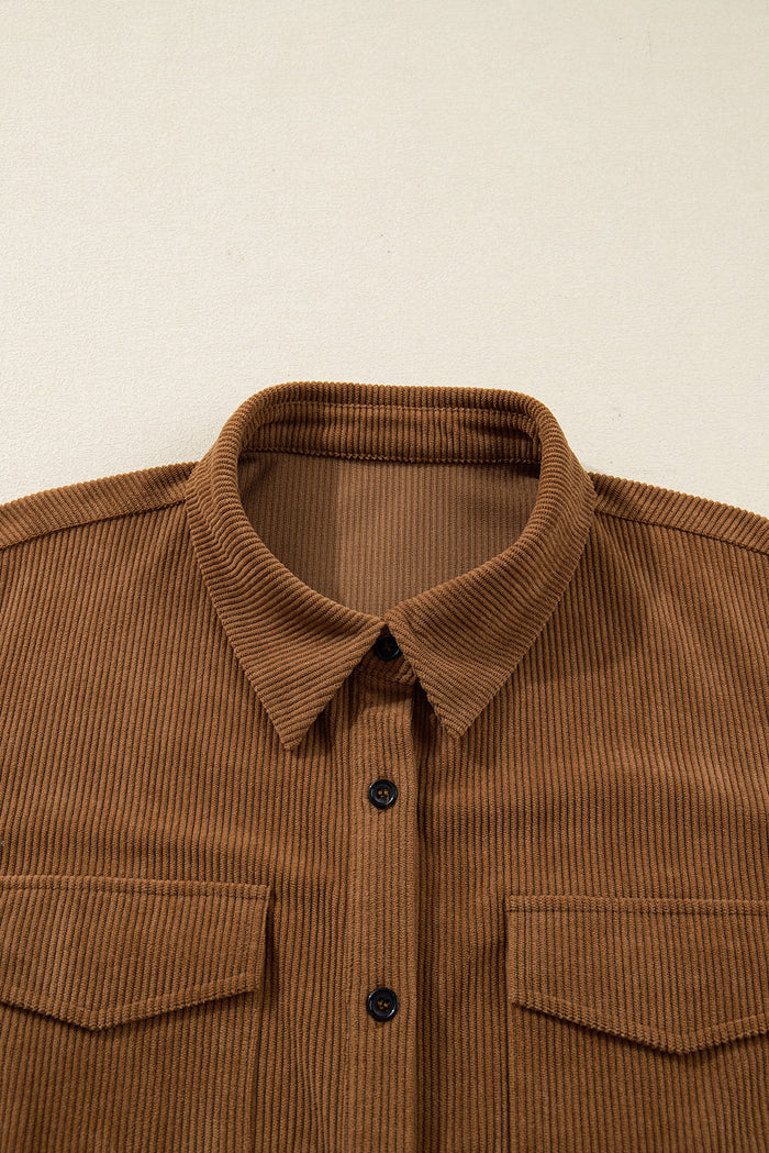 Plus Size Corduroy Button-Up Collared Shirt Dress