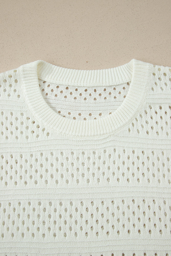 Plus Size Eyelet Hollow Out Dolman Knit Sweater