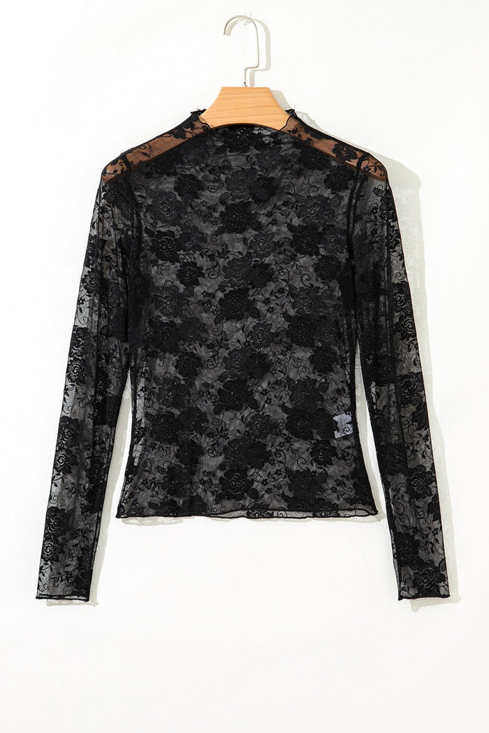 Plus Size Floral Mesh Long Sleeve Top