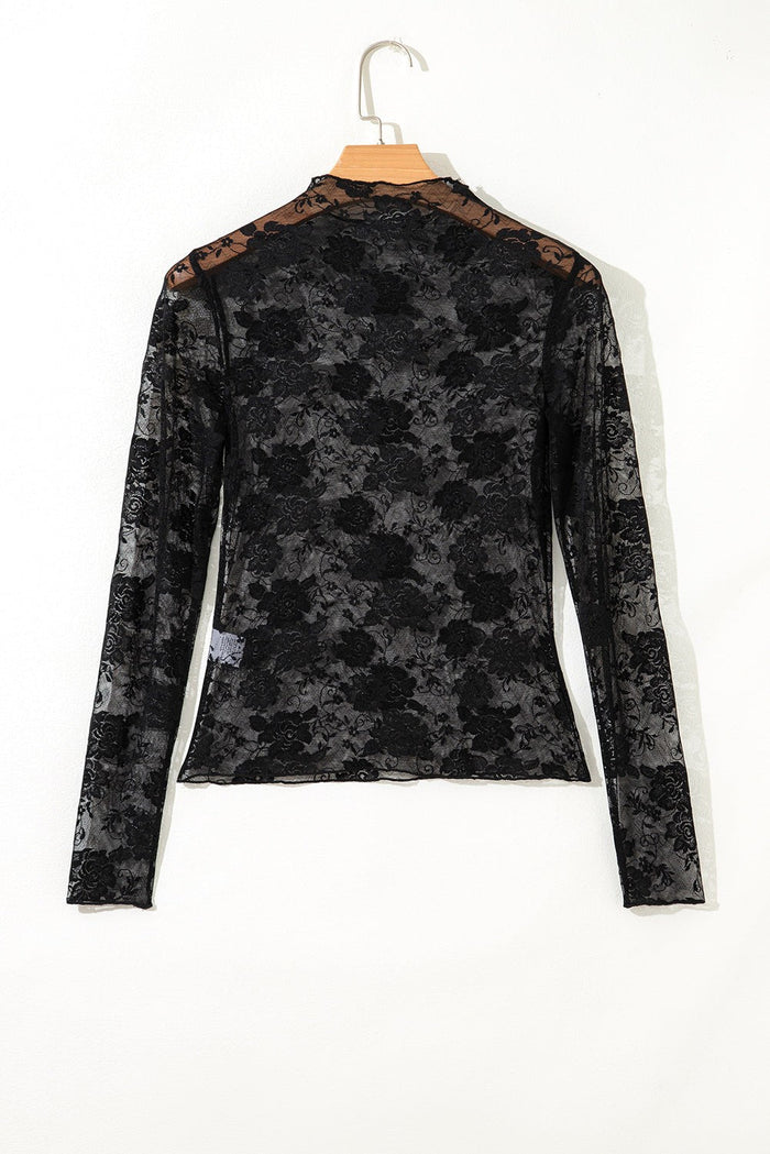 Plus Size Floral Mesh Long Sleeve Top