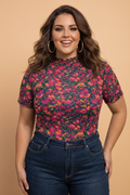 Plus Size Floral Mesh Short Sleeve Top
