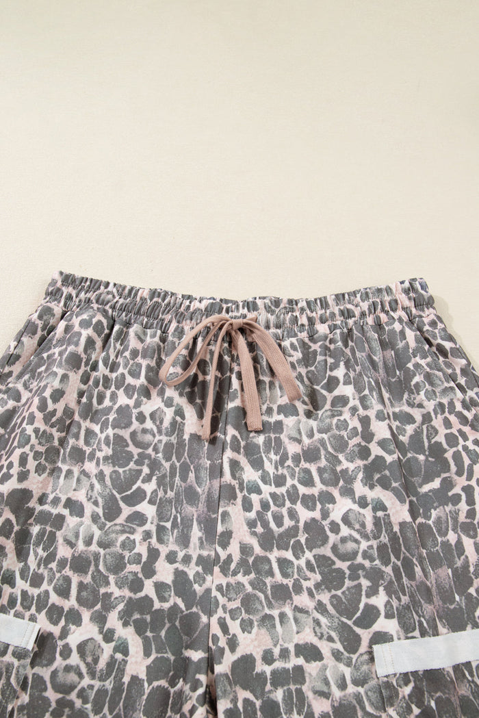 Plus Size Leopard Patch Pocket Drawstring Pants