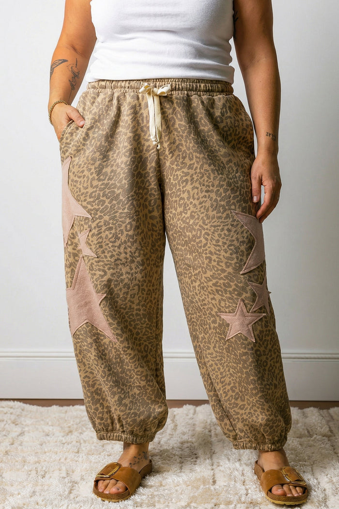 Plus Size Leopard Star Patch Jogger Pants