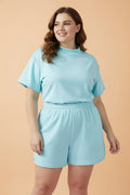 Plus Size Mock Neck Exposed Seam Tunic Top & Shorts Set