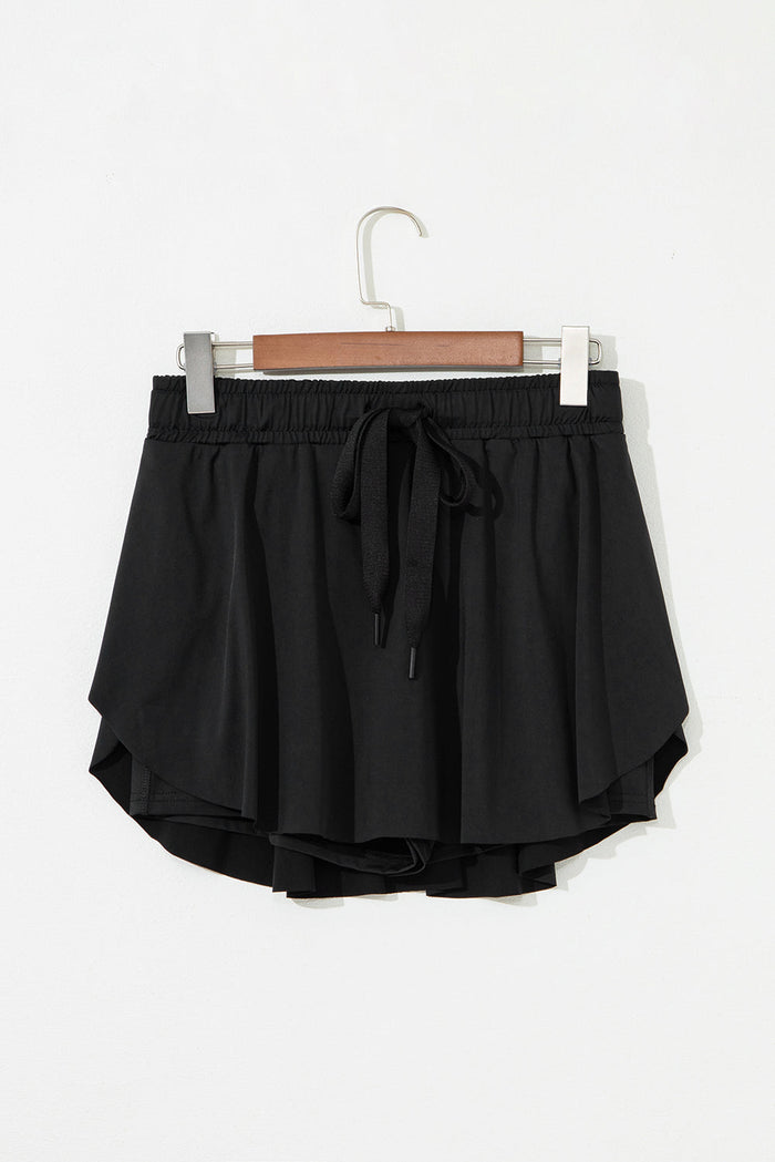 Plus Size Solid Drawstring Waist Lined Skort