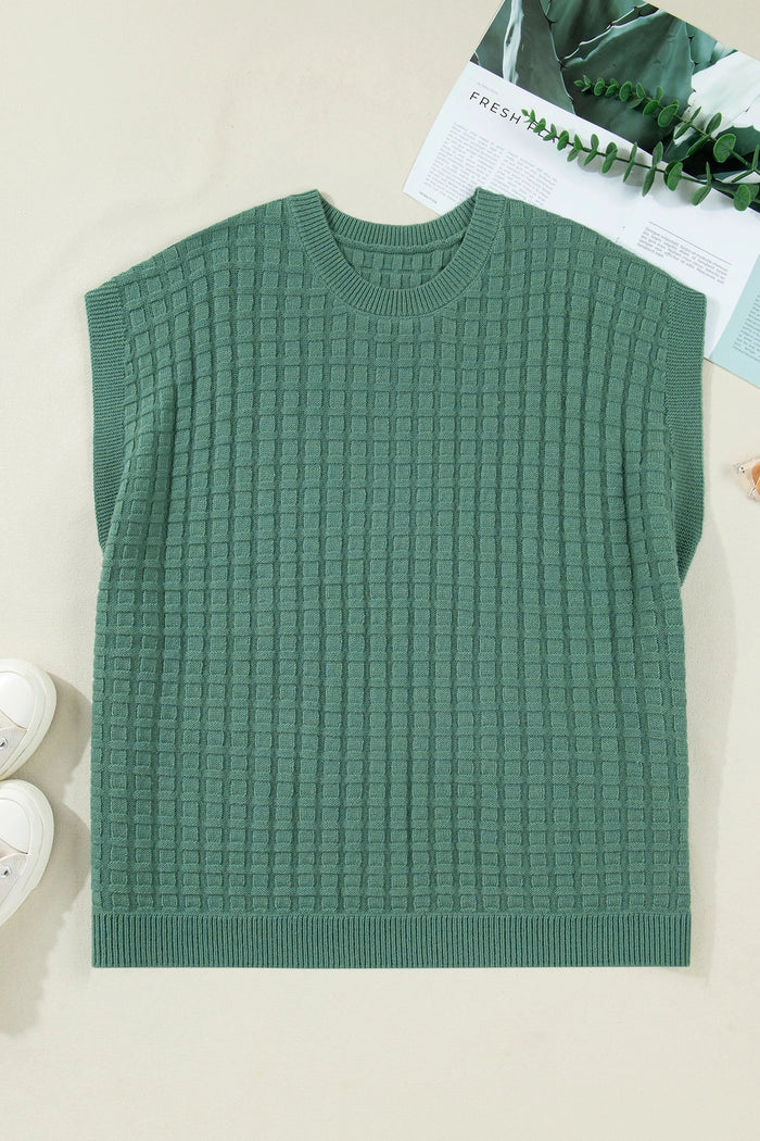 Plus Size Solid Textured Knit Short Sleeve Top