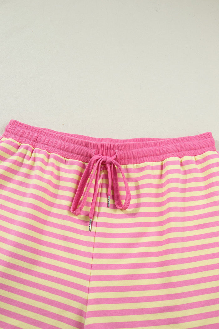 Plus Size Stripe Boxy Tee & Drawstring Short Set