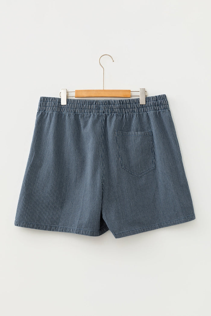 Plus Size Stripe Denim Contrast Drawstring Shorts