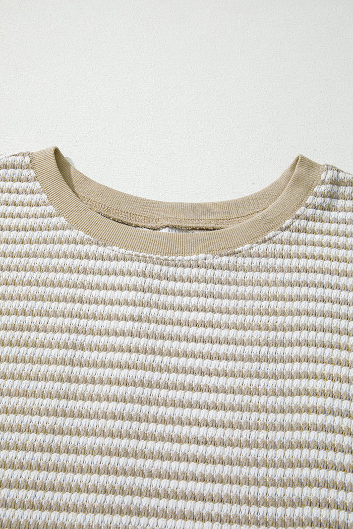 Plus Size Stripe Knit Ribbed Long Sleeve Top