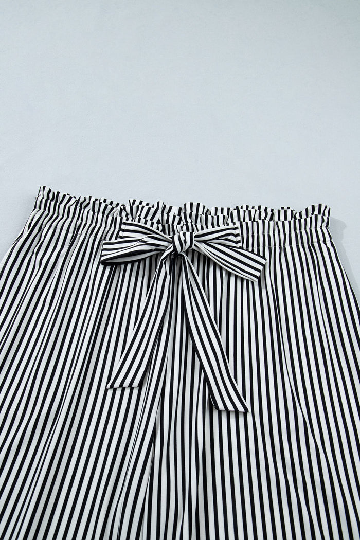 Plus Size Stripe Tie Waist Straight Pants