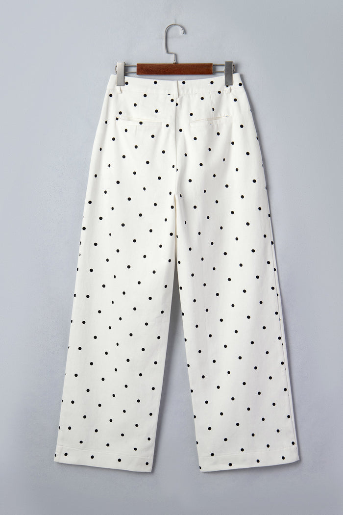 Polka Dot Denim Scalloped Patch Pocket Pants