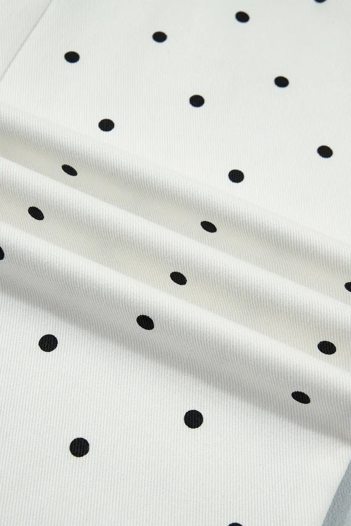 Polka Dot Denim Scalloped Patch Pocket Pants
