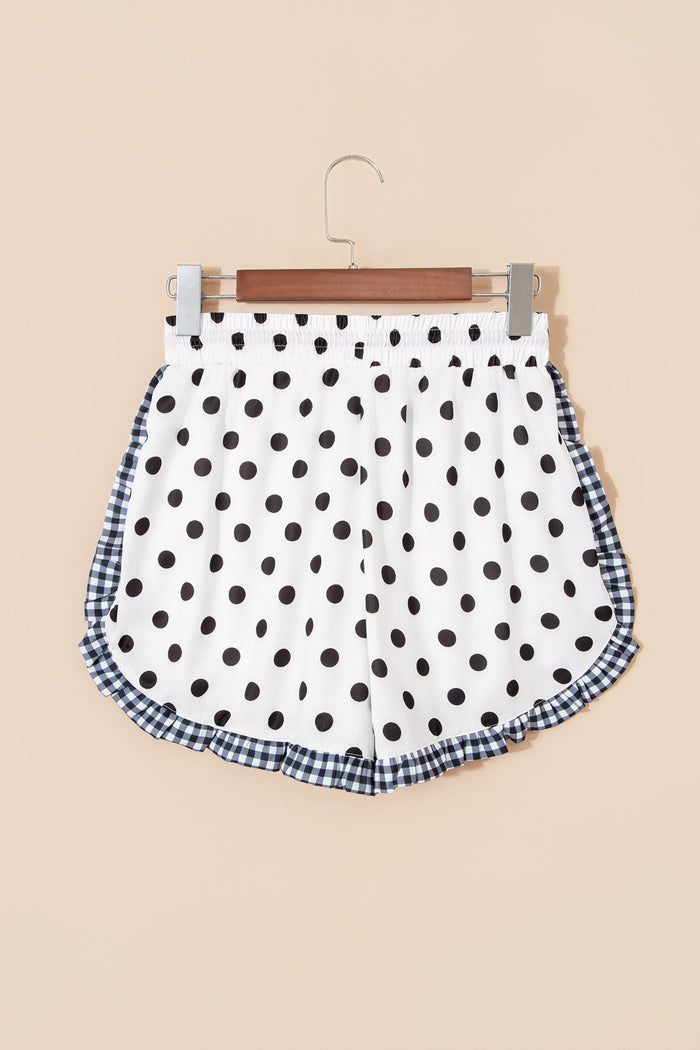 Polka Dot & Leopard Contrast Ruffle Trim Shorts
