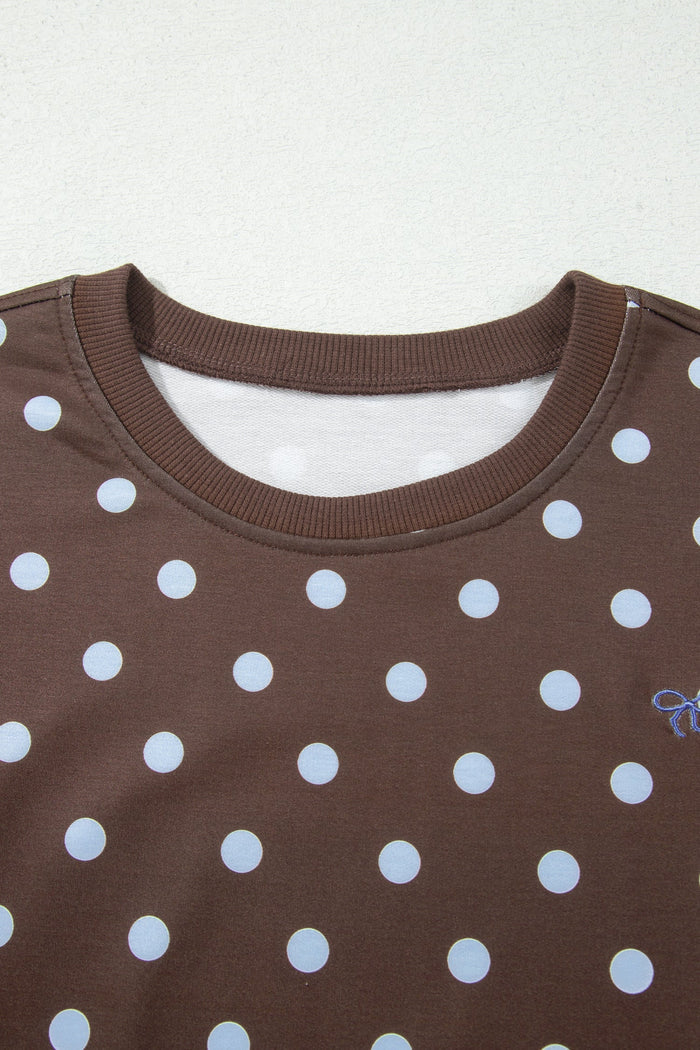 Polka Dot Long Sleeve Pullover & Bow Skort Set