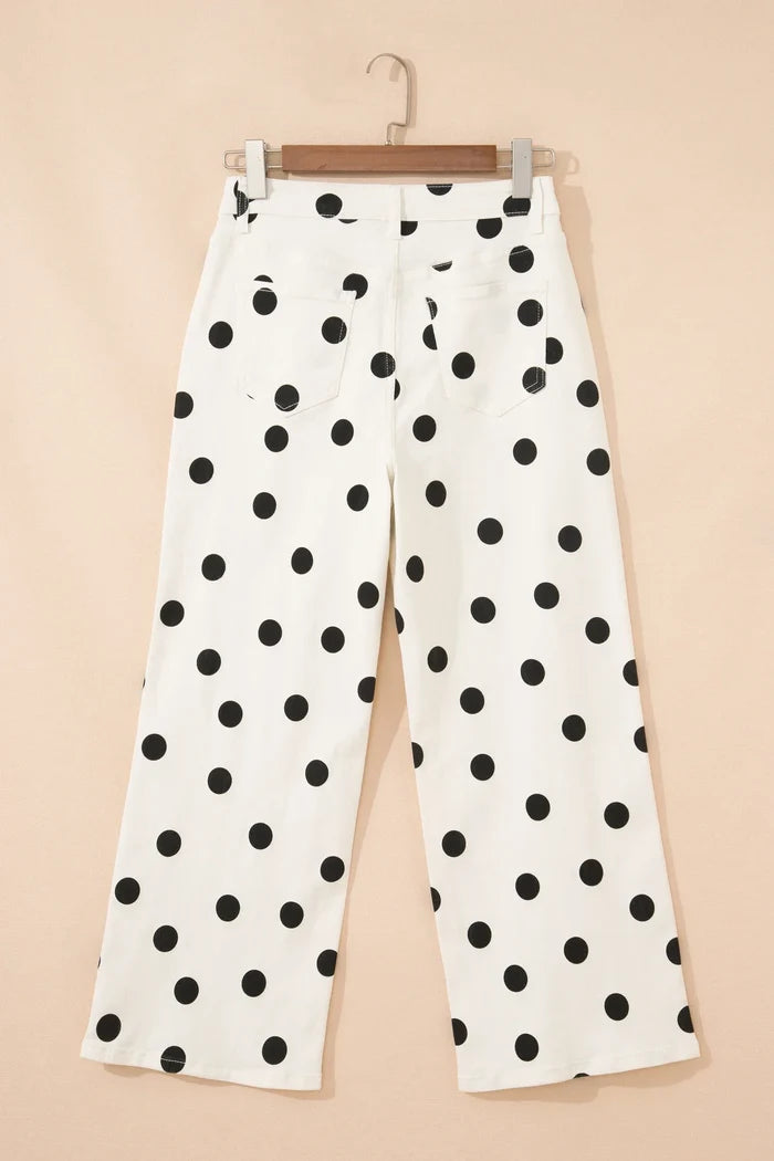 Polka Dot Wide Leg Ankle Length Jeans