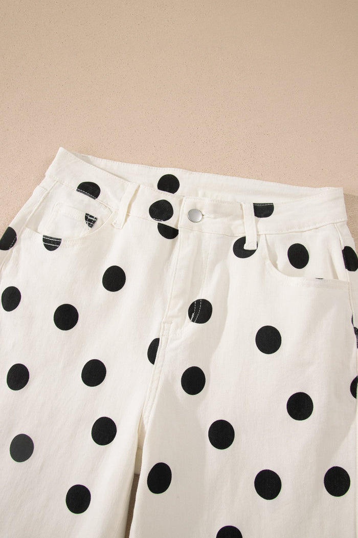 Polka Dot Wide Leg Ankle Length Jeans