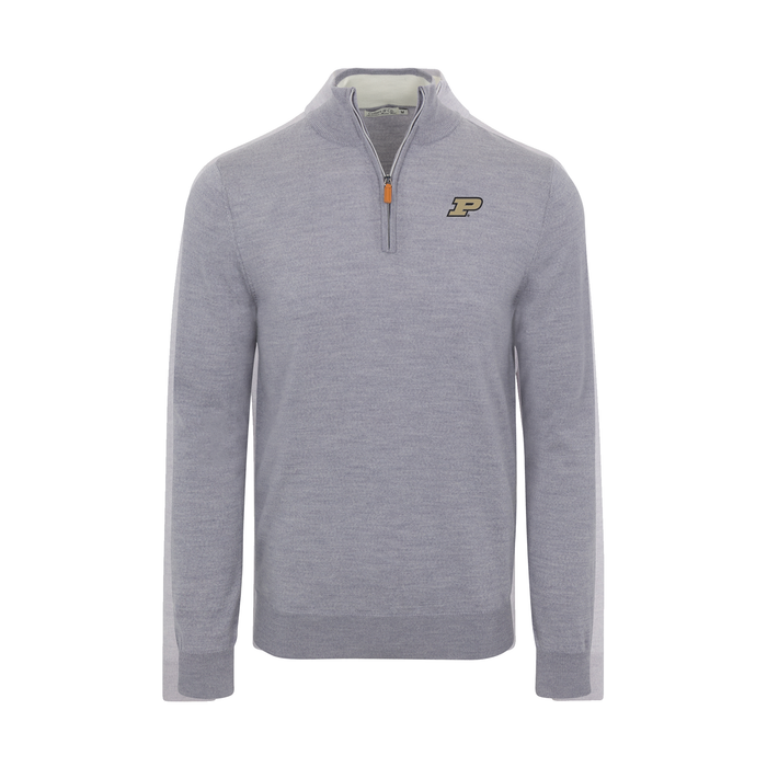 Purdue Grey Melange Cashmere Touch Australian Merino Quarter Zip Sweater