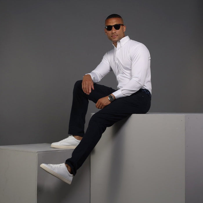 Quattro Flex Dress Shirt with Button Down Collar White