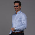 Quattro Flex Dress Shirt with Semi-Spread Collar Blue Tattersall