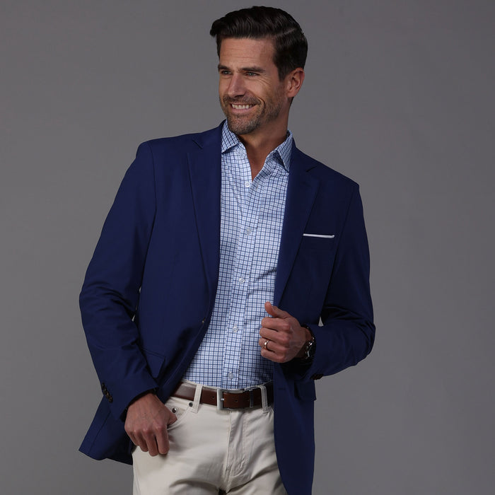 Quattro Flex Dress Shirt with Semi-Spread Collar Blue Tattersall
