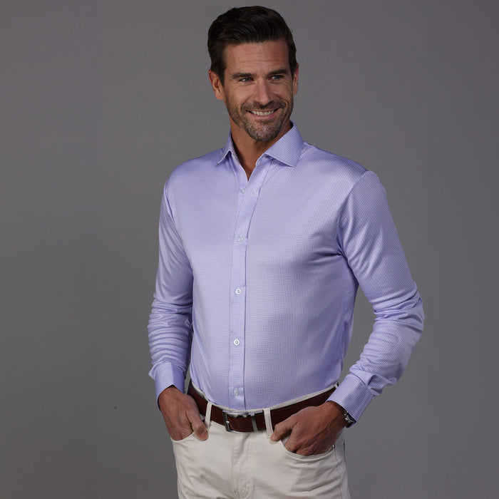 Quattro Flex Dress Shirt with Semi-Spread Collar Lavender Houndstooth