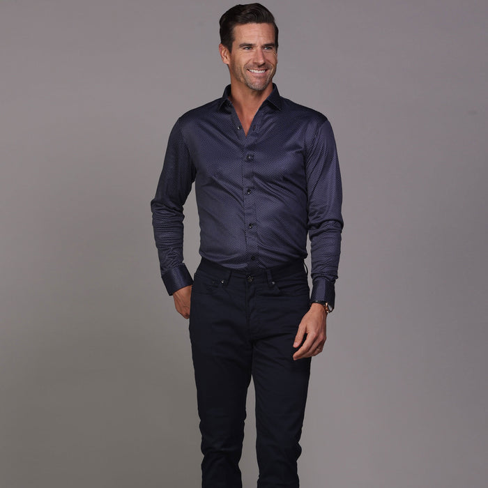 Quattro Flex Dress Shirt with Semi-Spread Collar Midnight Micro Dot