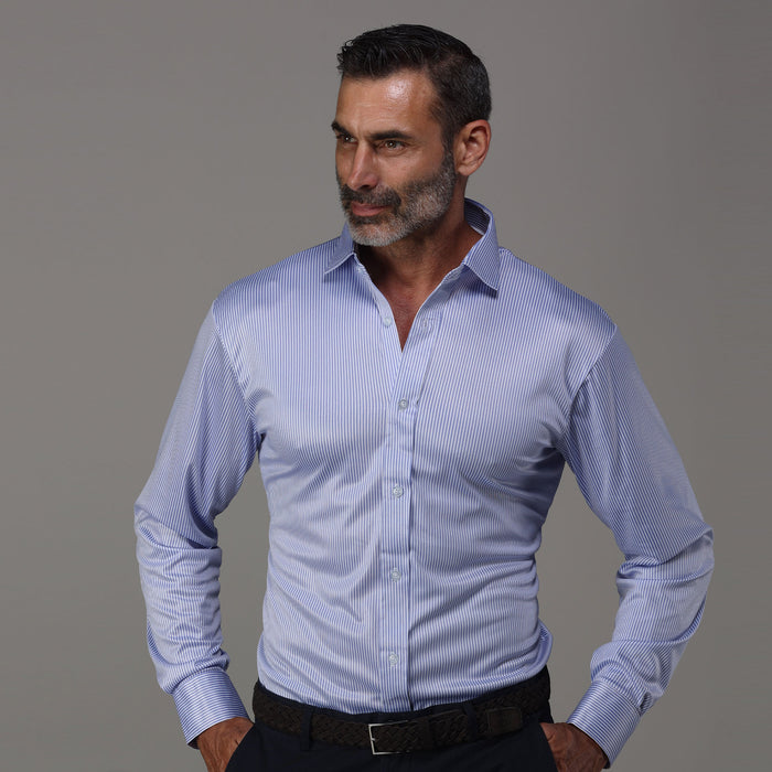 Quattro Flex Dress Shirt with Semi-Spread Collar Regent Blue Stripe
