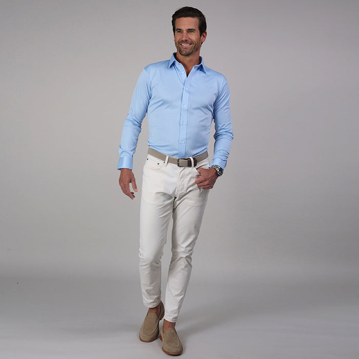 Quattro Flex Dress Shirt with Semi-Spread Collar Sky Blue
