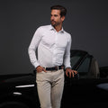 Quattro Flex Dress Shirt with Semi-Spread Collar White